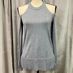 AQUA Silver Lurex Cold Shoulder Sweater NWT